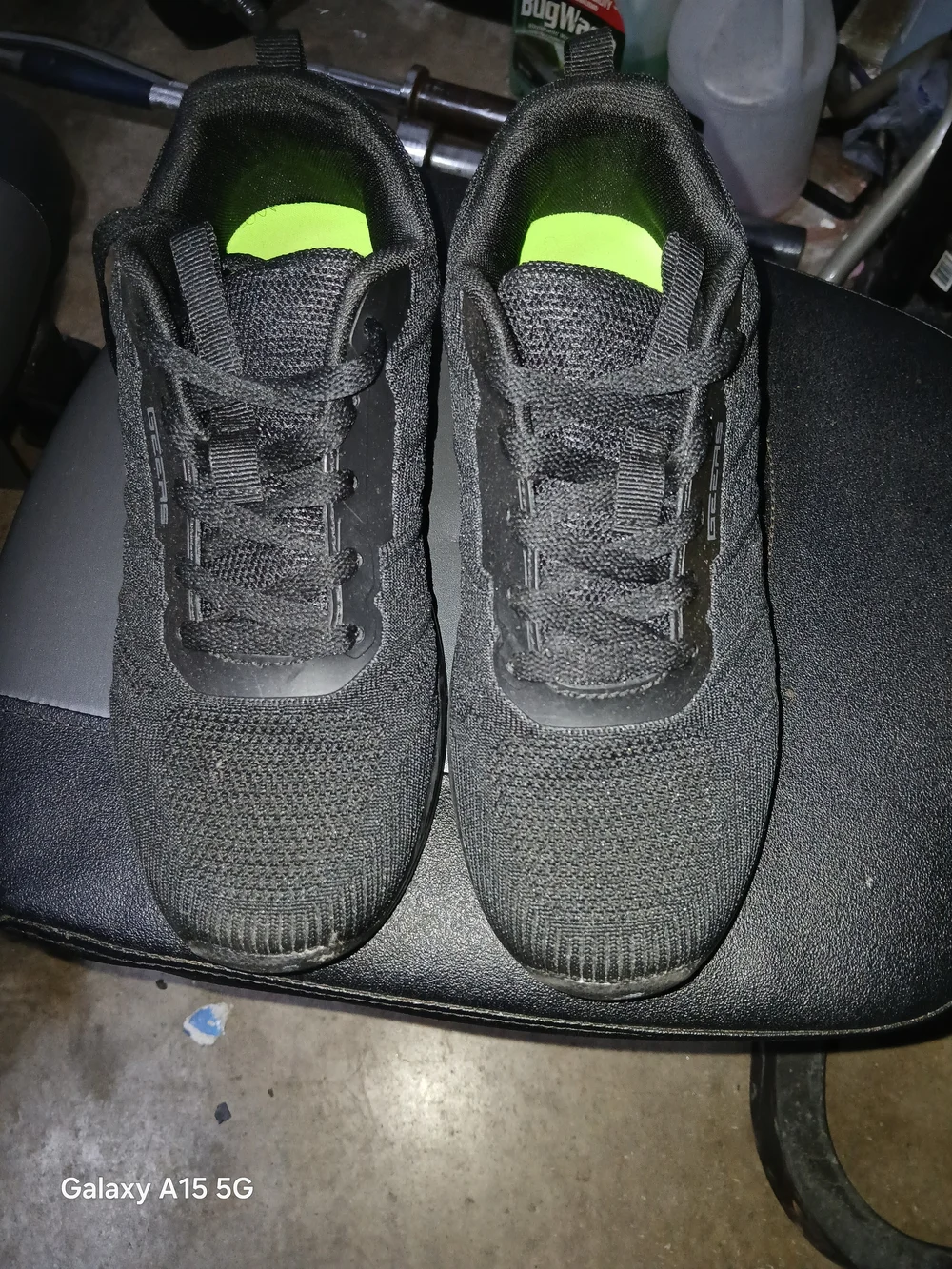 Black Knit Athletic Sneakers with Neon Green Insole